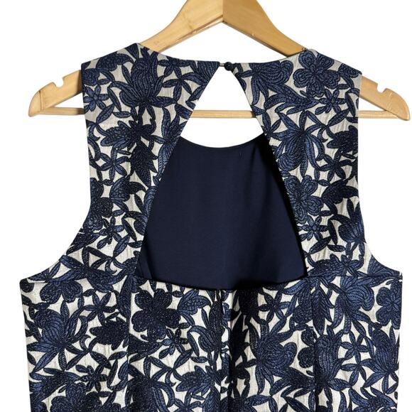 Kay Unger Navy Floral Jacquard Sleeveless Sheath Cocktail Dress Size 16 - Picture 6 of 9